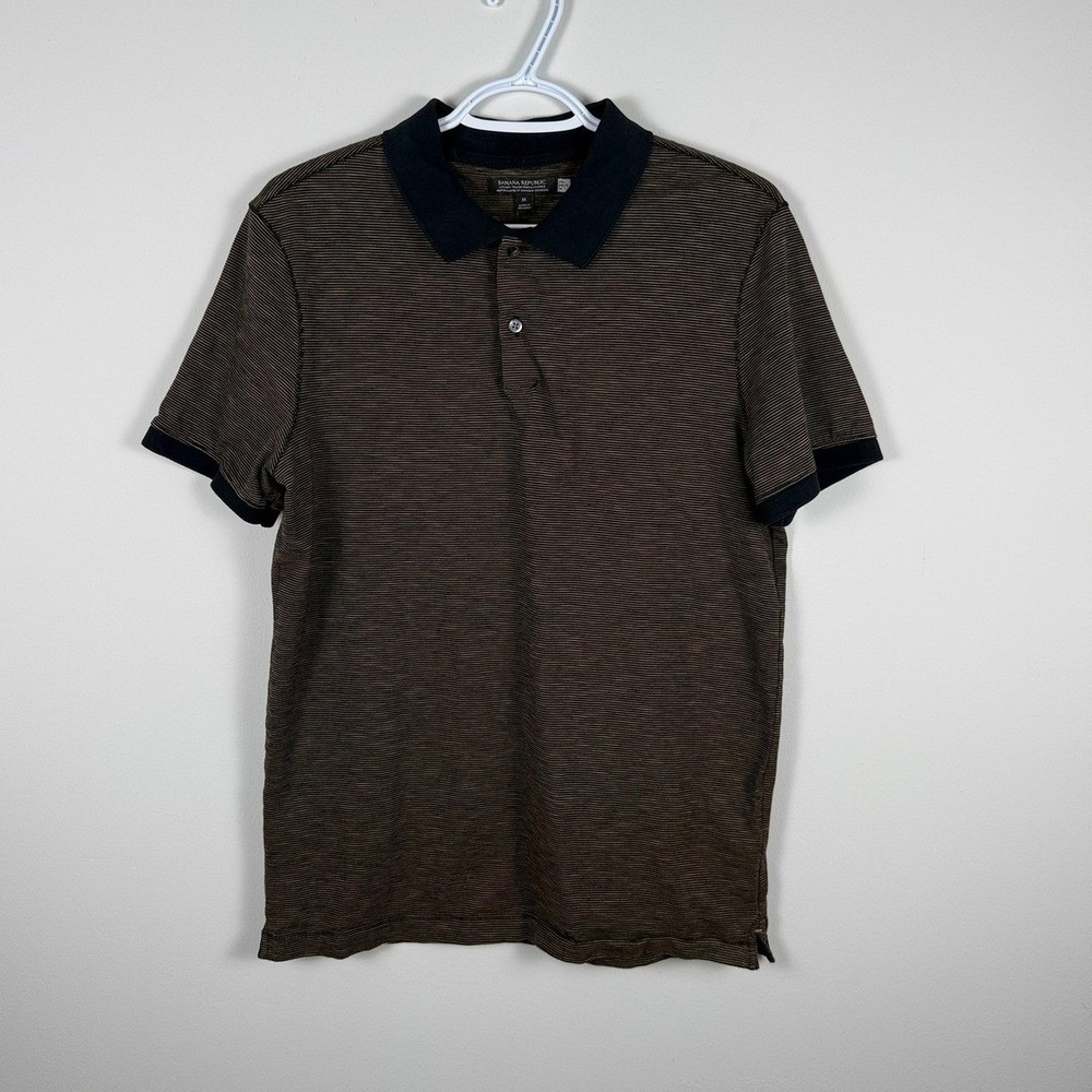 Banana Republic Mens Luxury Touch Performance Polo Shirt Brown Black Striped M